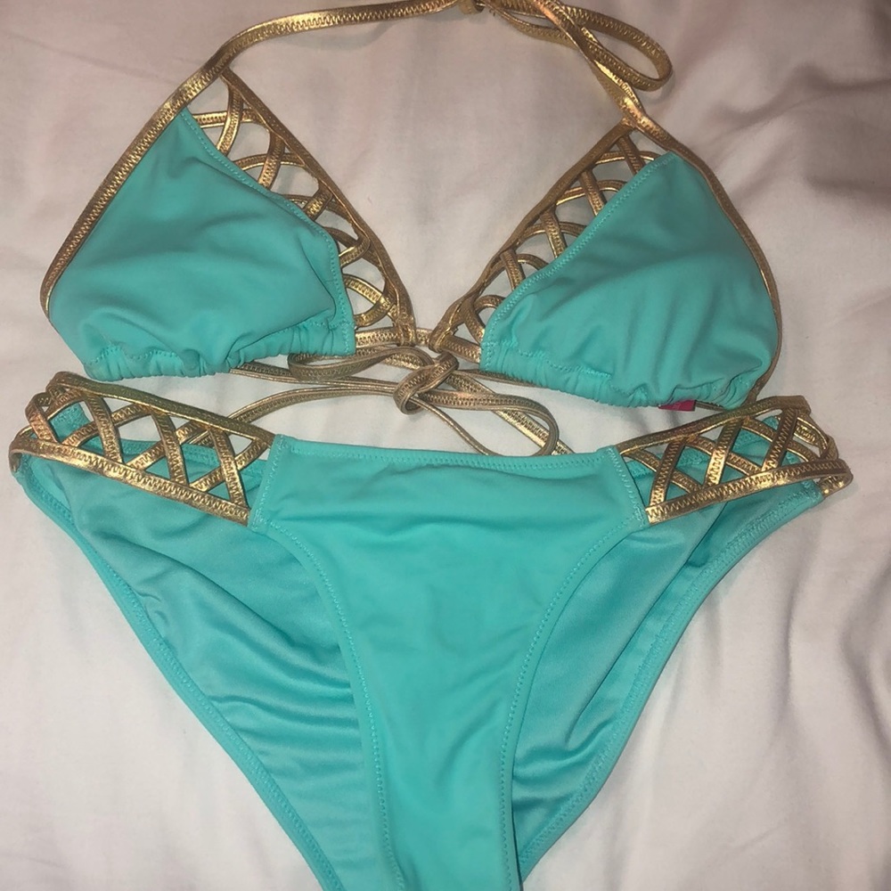 Victoria secret blue aqua and gold bikini
